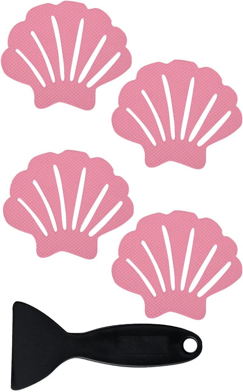 Secopad Non-Slip Bathtub Stickers, 24 PCS Shell Safety Bathroom Tubs Showers Treads Adhesive Decals Scraper (Pink) - Image 1